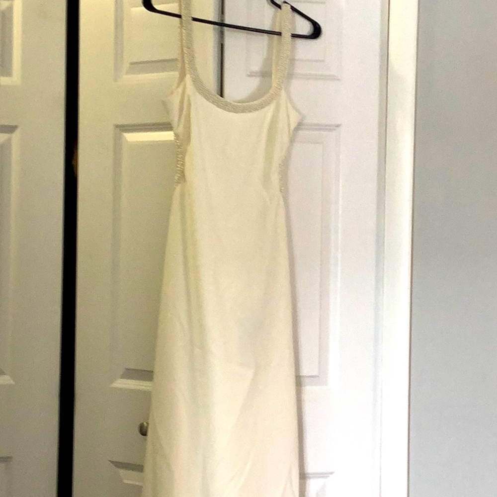 Lively Cream Backless Slip Dress with Beaded Straps